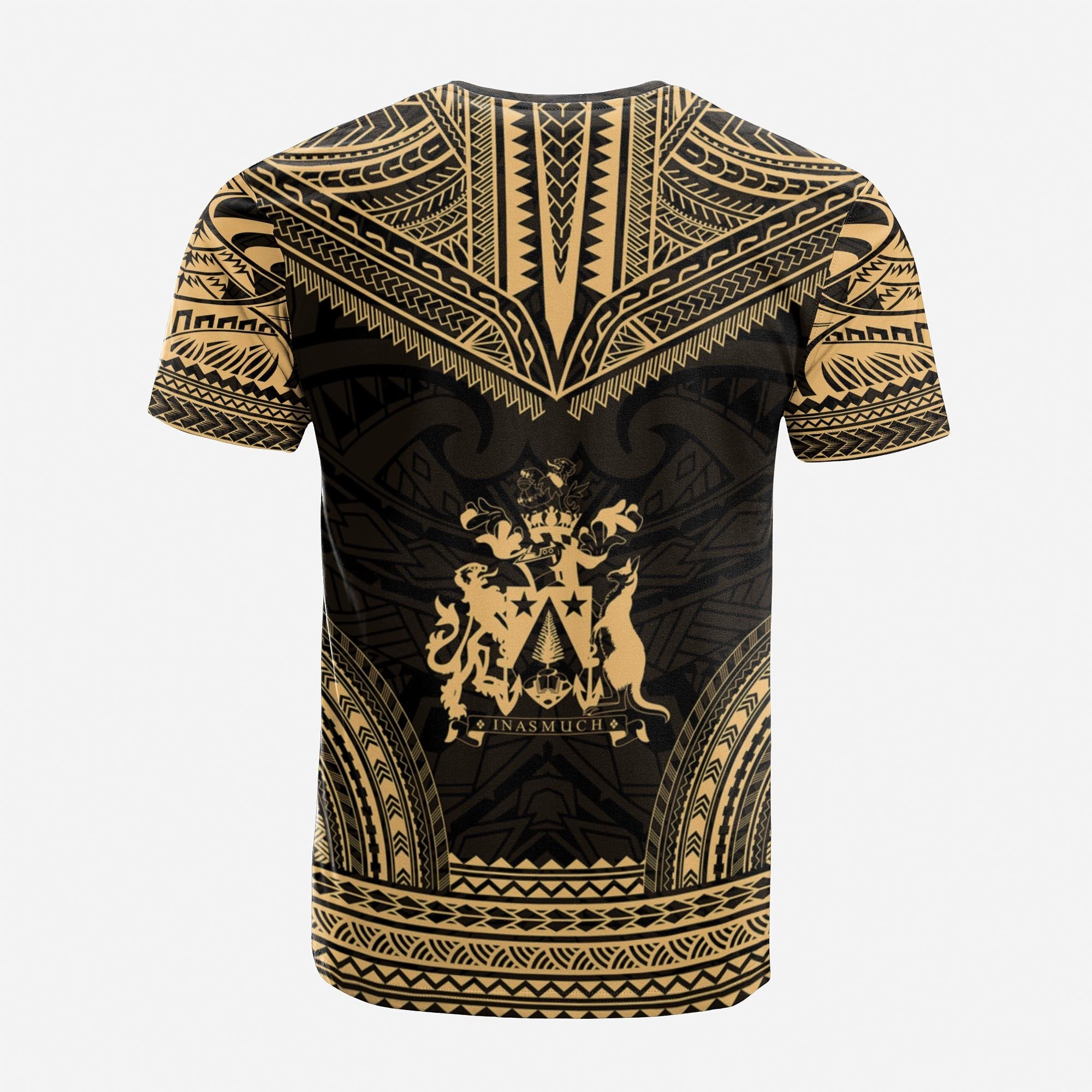 Norfolk Island Custom T Shirt Norfolk Island Coat Of Arms Polynesian Chief Tattoo Gold Version Unisex Gold - Polynesian Pride