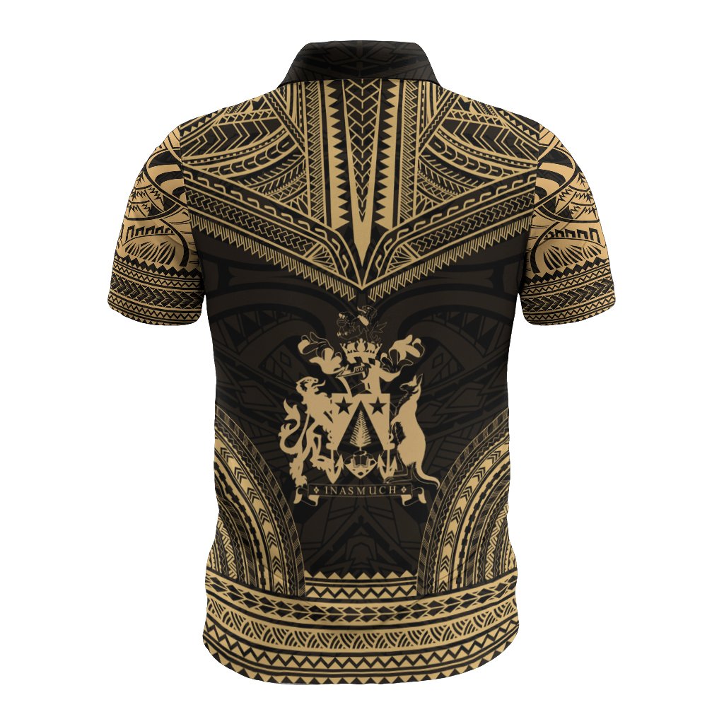 Norfolk Island Polo Shirt Coat Of Arms Polynesian Chief Tattoo Gold Version - Polynesian Pride