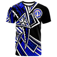 Northern Mariana Islands T Shirt Tribal Flower Special Pattern Blue Color Unisex Blue - Polynesian Pride