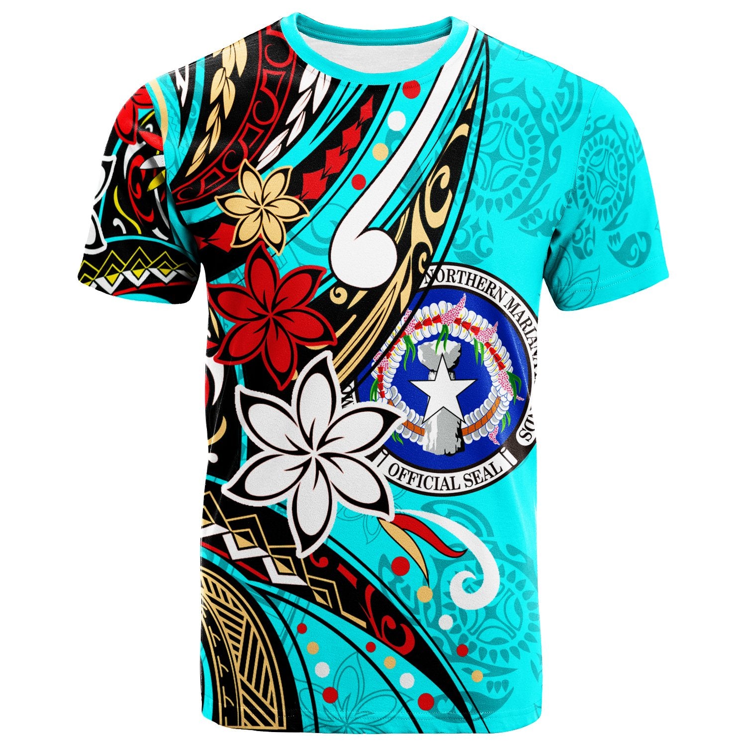 Northern Mariana Islands T Shirt Tribal Flower With Special Turtles Blue Color Unisex Blue - Polynesian Pride