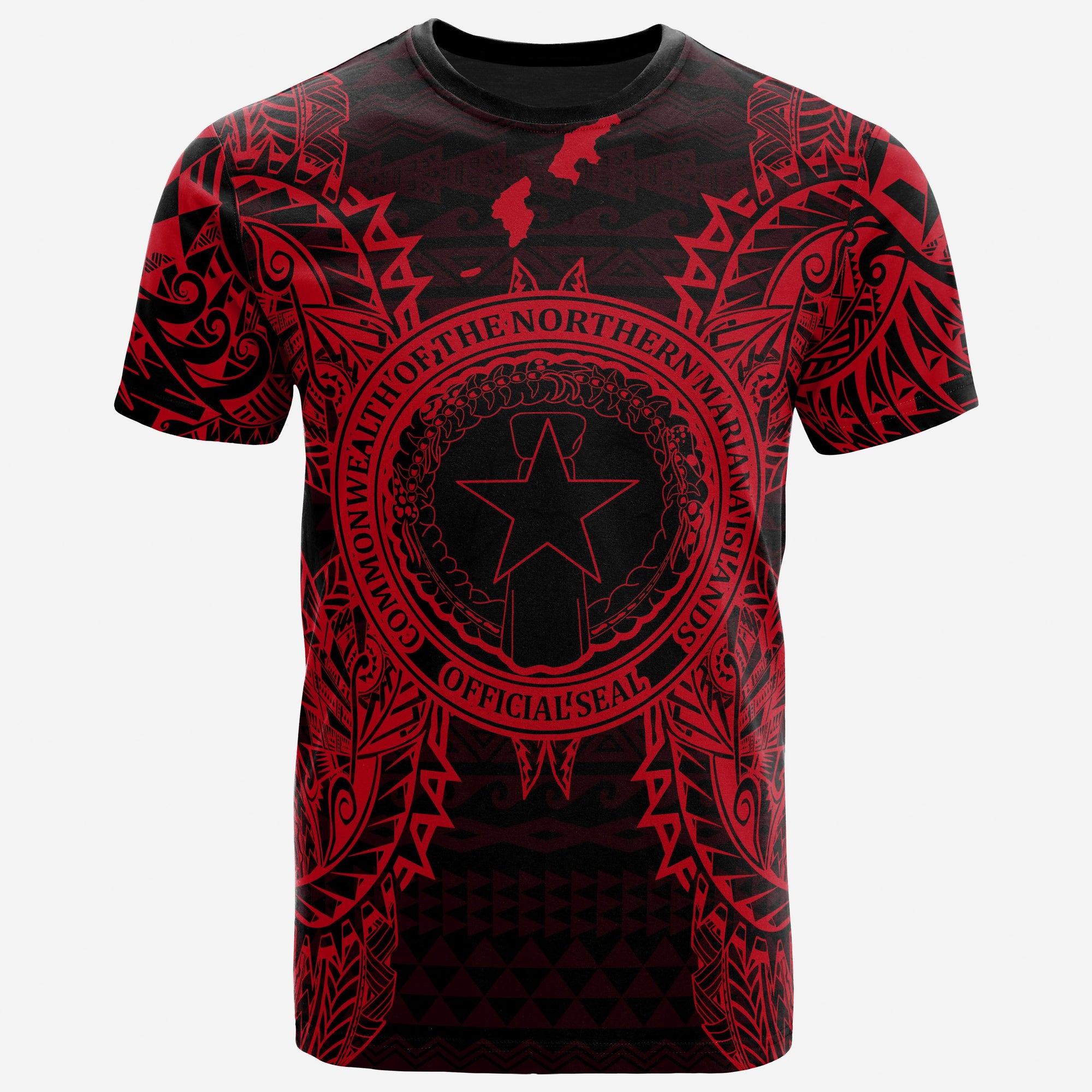 Northern Mariana Islands All T Shirt Northern Mariana Islands Seal Map Polynesian Tattoo Red Unisex Gold - Polynesian Pride