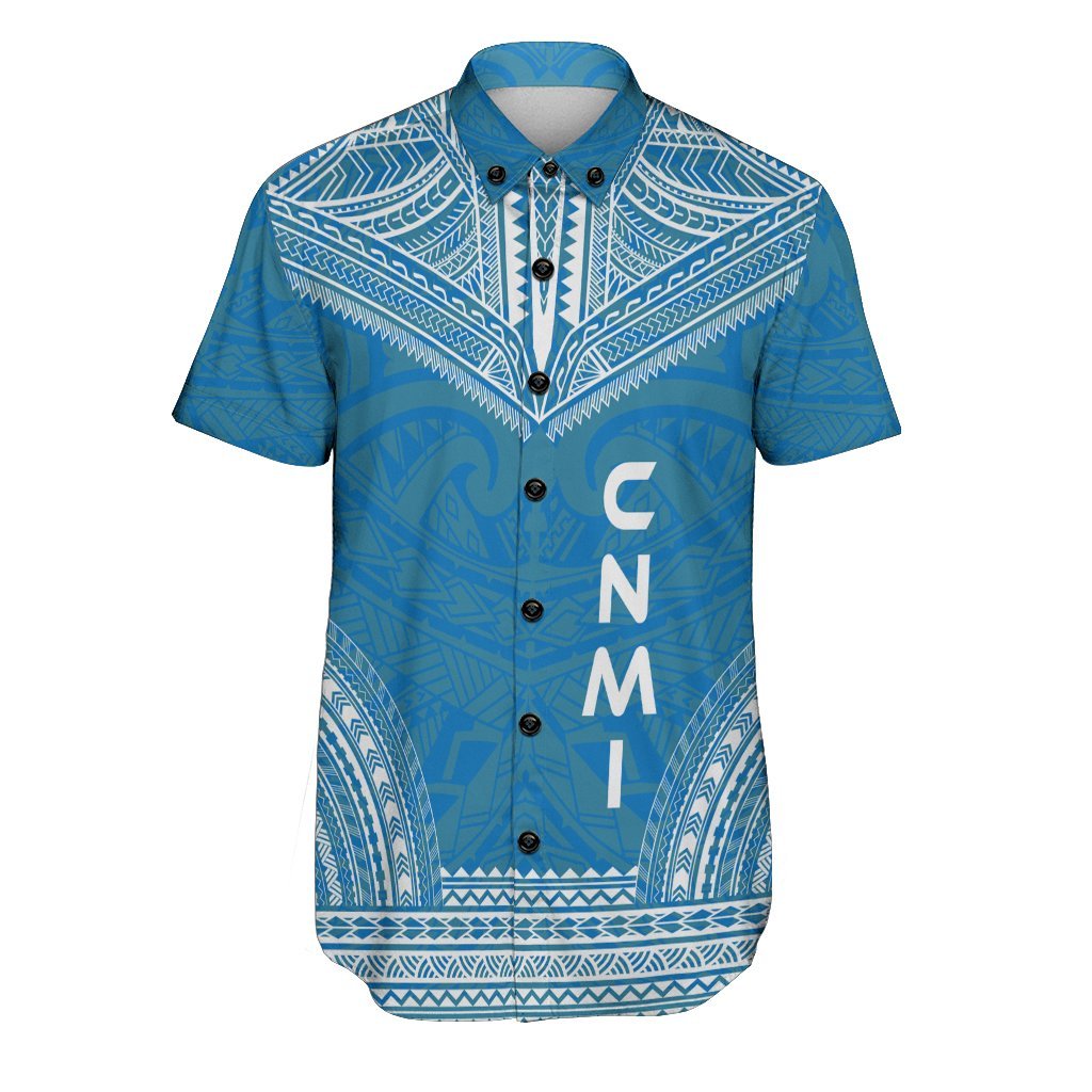 Northern Mariana Islands Polynesian Chief Shirt - Flag Version Men Blue - Polynesian Pride