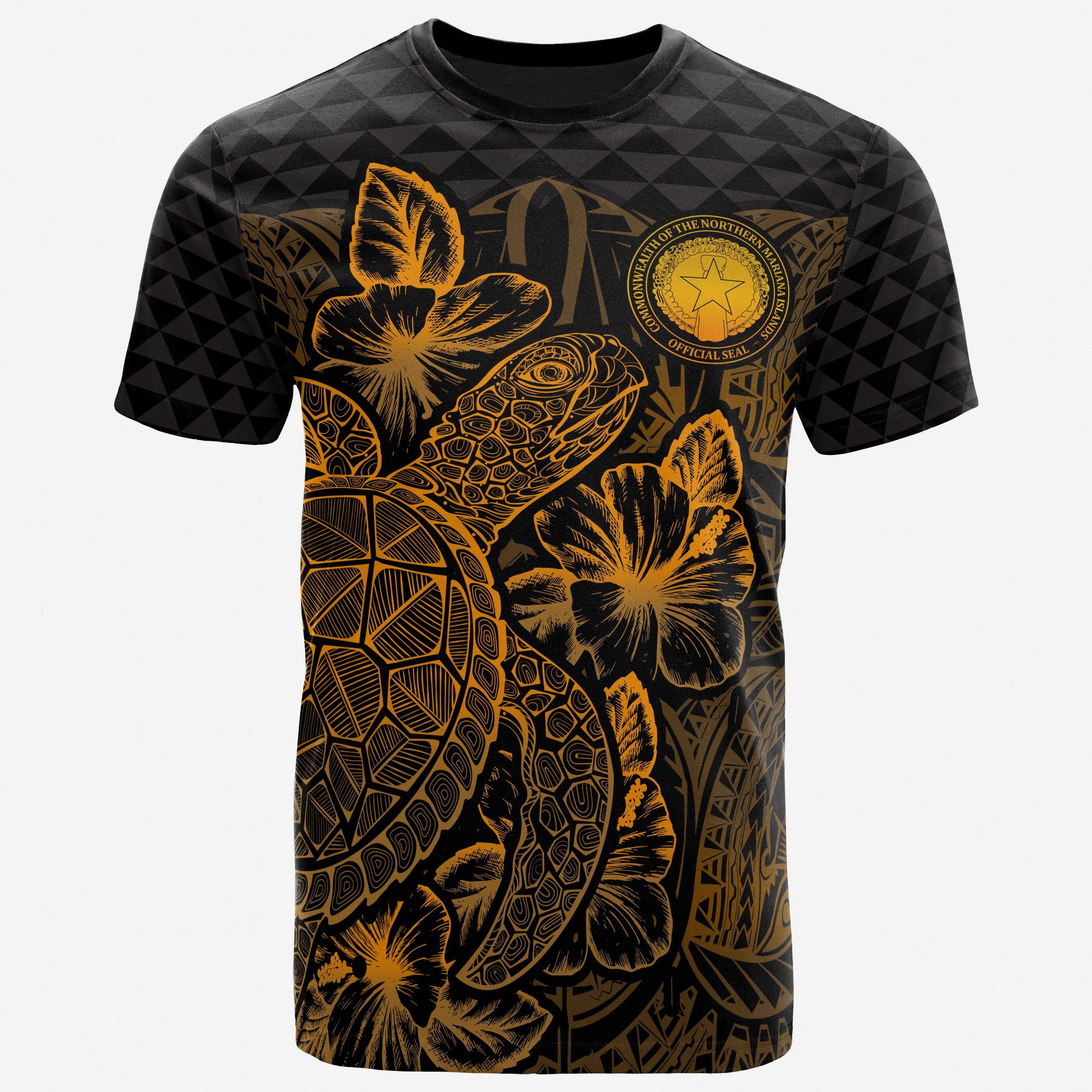 Northern Mariana Islands T Shirt Northern Mariana Islands Seal Turtle Hibiscus Gold Unisex Gold - Polynesian Pride