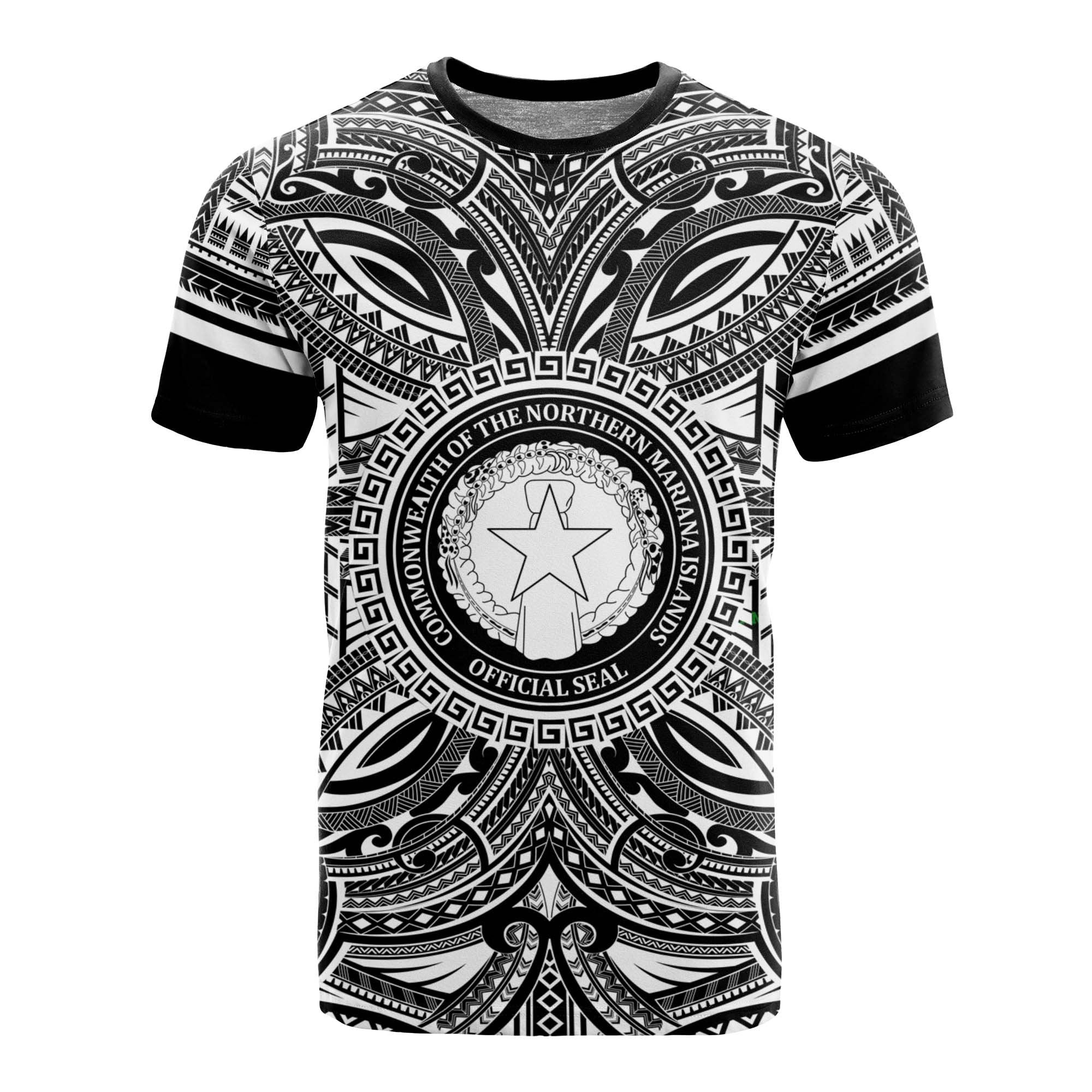 Northern Mariana Islands All T Shirt Northern Mariana Islands Coat Of Arms Polynesian White Black Unisex Black - Polynesian Pride