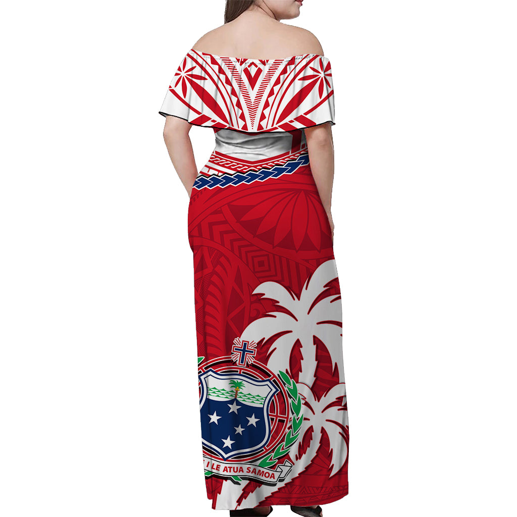 Samoa Matching Dress and Hawaiian Shirt Samoan Coat Of Arms with Coconut Red Style LT14 - Polynesian Pride