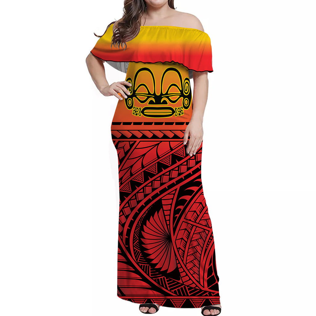 Marquesas Islands Off Shoulder Long Dress Lovely Polynesian Pattern LT13 Long Dress Red - Polynesian Pride