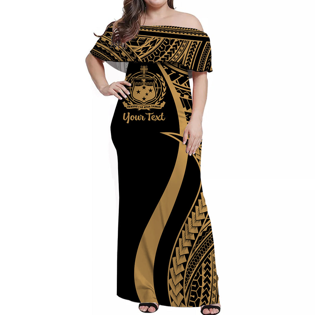 (Custom Personalised) Samoa Off Shoulder Long Dress Golf Polynesian Tentacle Tribal LT14 Women Black - Polynesian Pride