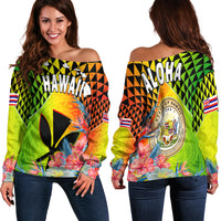 Hawaii Off Shoulder Sweater Hawaiian Tribal Kanaka Maoli Hibiscus LT14 - Polynesian Pride