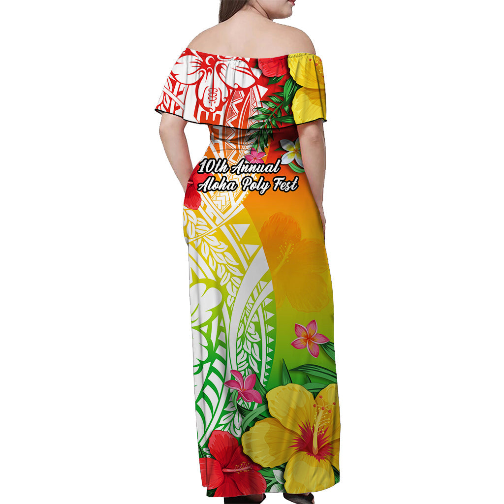 Aloha Poly Fest Off Shoulder Long Dress Polynesian Pattern With Tropical Flowers LT14 - Polynesian Pride