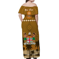 Custom Bula Fiji Matching Hawaiian Shirt and Dress Fijian Tapa Patterns with Palm Tree Gold LT13 - Polynesian Pride