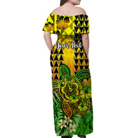 (Custom Personalised) Hawaii Flowers Off Shoulder Long Dress Yellow Tribal Pattern Hawaiian LT13 - Polynesian Pride