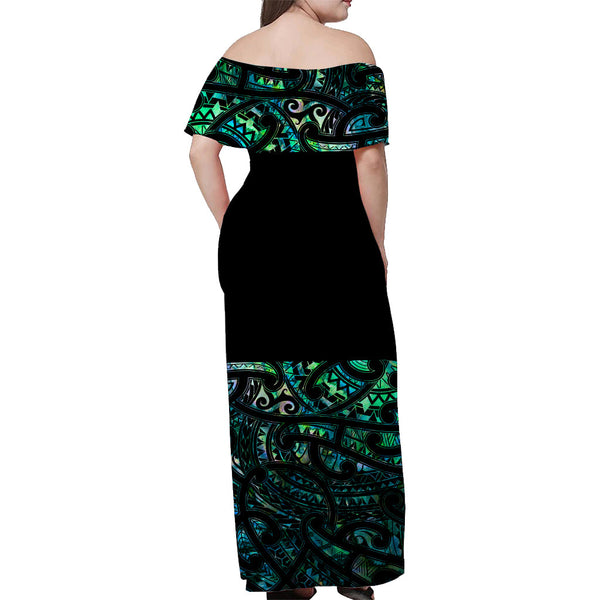 (Custom Personalised) New Zealand Off Shoulder Long Dress Maori Pattern Gold LT13 main image 1