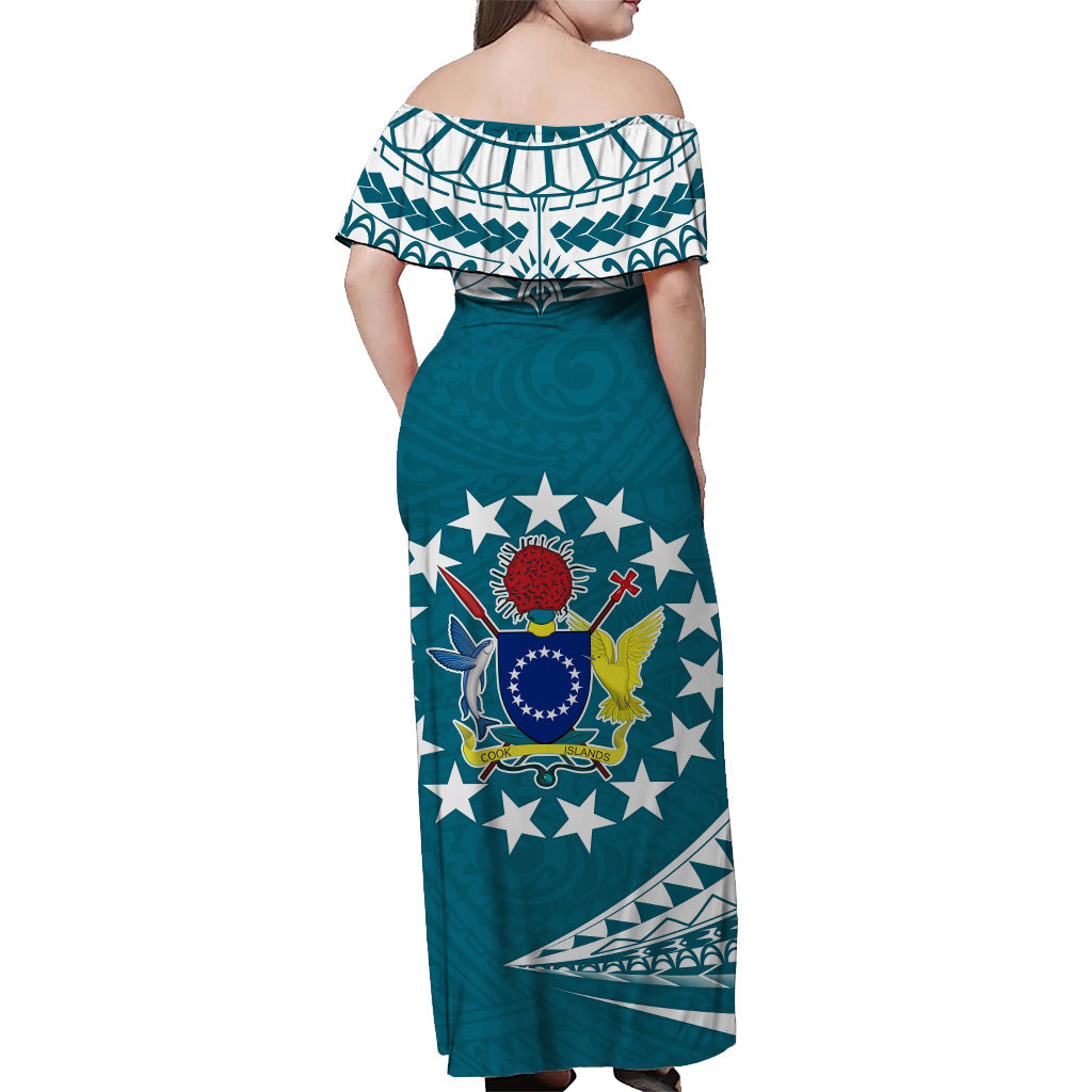 Cook Islands Tatau Off Shoulder Long Dress Symbolize Passion Stars Version Blue LT13 - Polynesian Pride