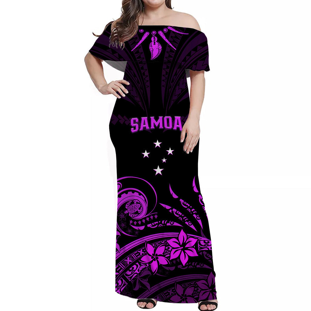 (Custom Personalised) Samoa Tatau Off Shoulder Long Dress Purple Polynesian Ula Nifo LT13 Women Purple - Polynesian Pride