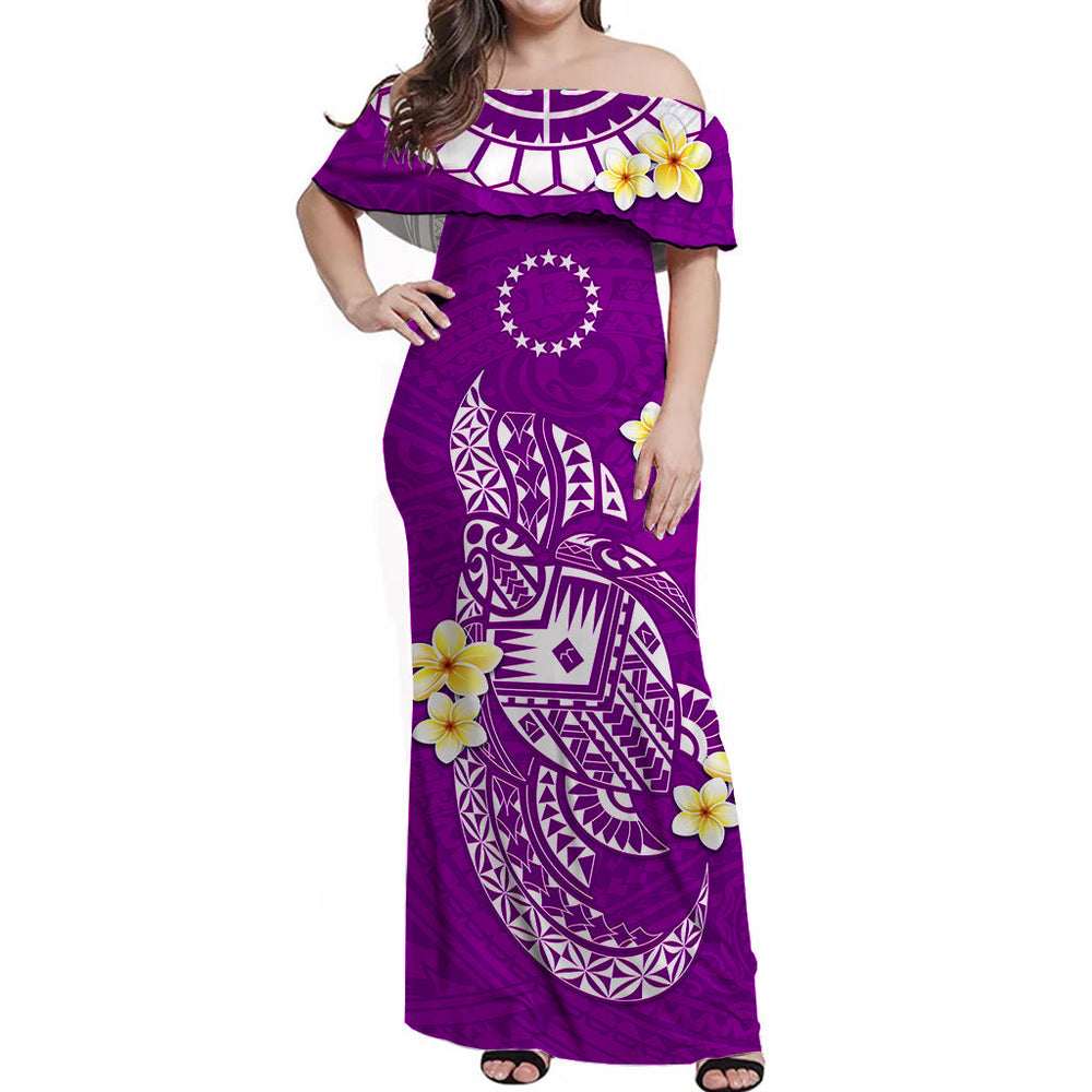 Maori Off Shoulder Long Dress Tino Moku Curves Special - Green LT7