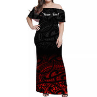 (Custom Personalised) New Zealand Off Shoulder Long Dress Maori Pattern Red LT13 Women Red - Polynesian Pride