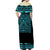 (Custom Personalised) Polynesian Off Shoulder Long Dress Dashiki With Polynesian Tattoo Royal Turquoise Version LT14 - Polynesian Pride