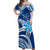 (Custom Personalised) Hawaii Flowers Wave Off Shoulder Long Dress Kanaka Maoli Blue Polynesian LT13 Women Blue - Polynesian Pride