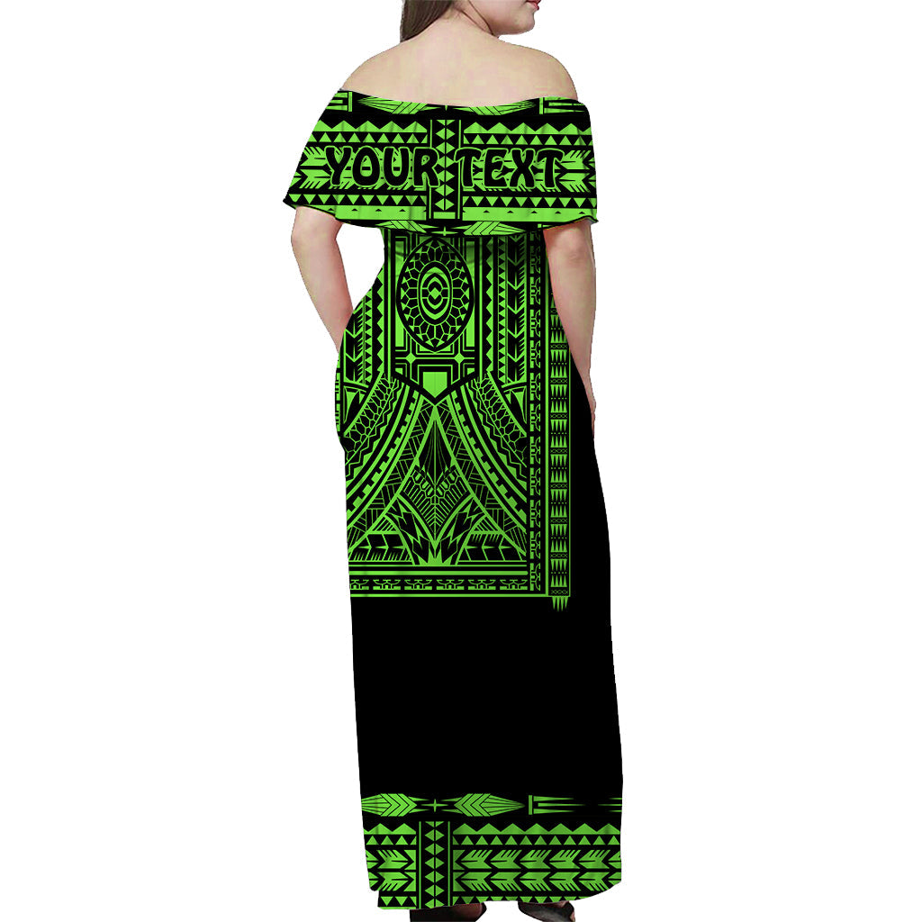 (Custom Personalised) Polynesian Off Shoulder Long Dress Dashiki With Polynesian Tattoo Royal Green Version LT14 - Polynesian Pride