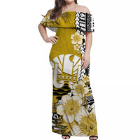 (Custom Personalised) Tahiti Islands Off Shoulder Long Dress Polynesian Shark Mix Tropical Flowers Yellow Style LT14 Women Yellow - Polynesian Pride