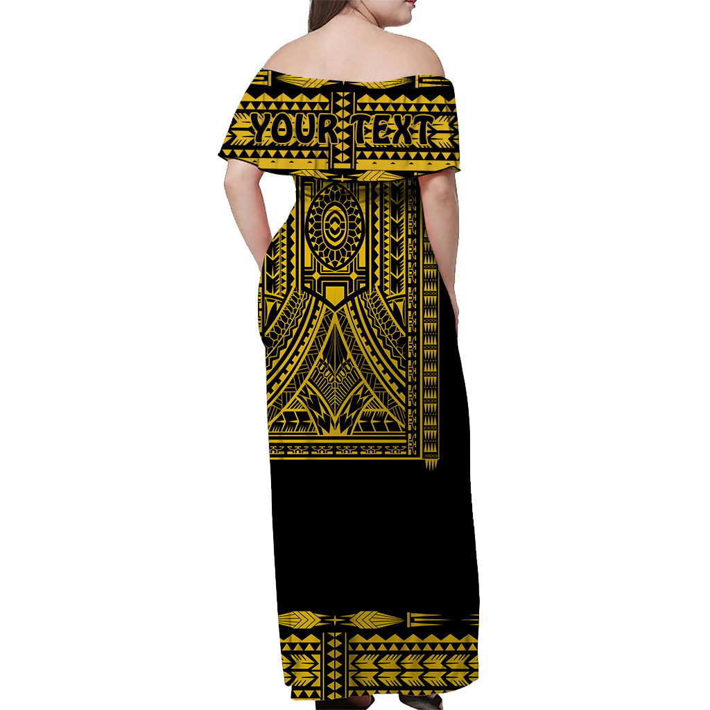 (Custom Personalised) Polynesian Off Shoulder Long Dress Dashiki With Polynesian Tattoo Royal Golden Version LT14 - Polynesian Pride
