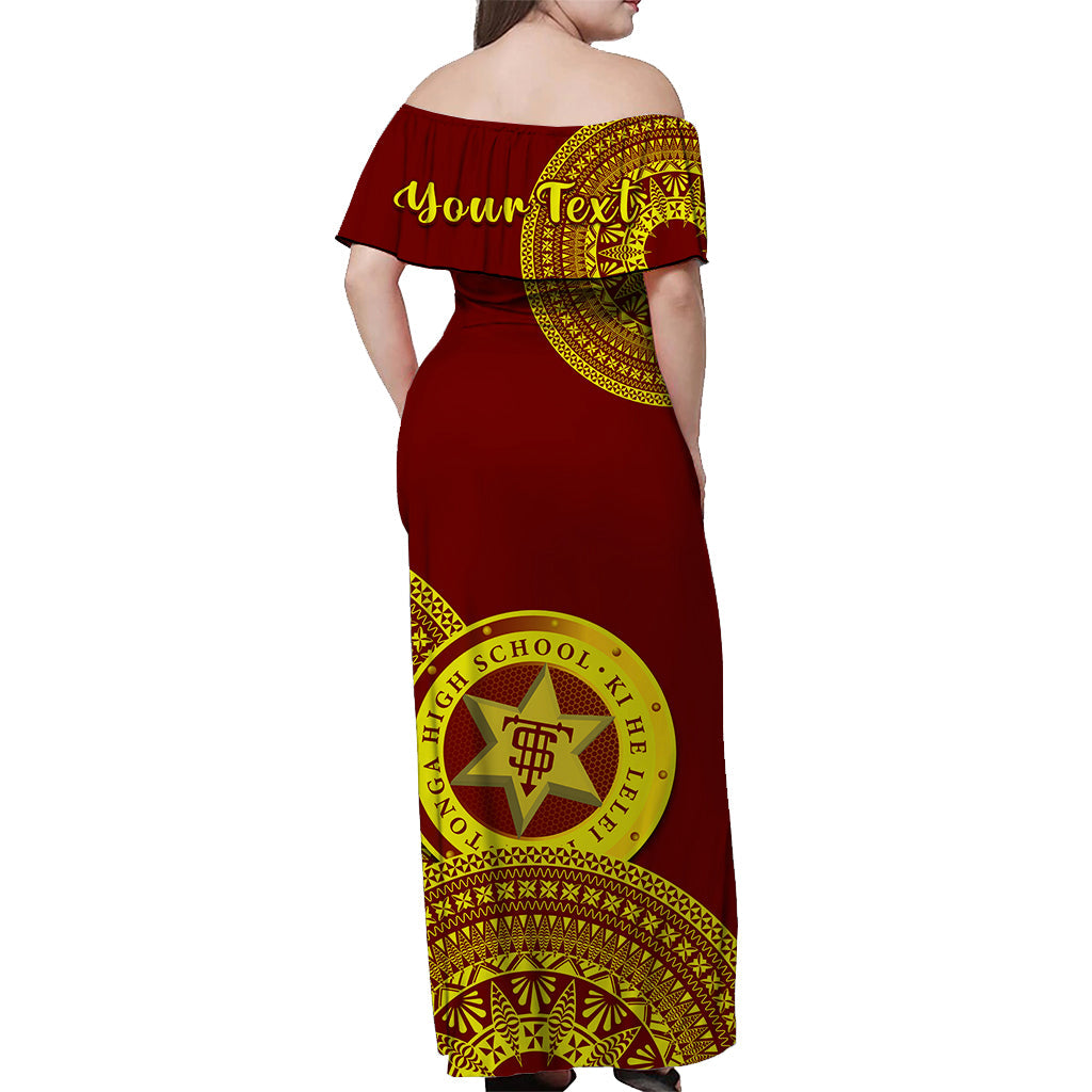 (Custom Personalised) Tonga High School Off Shoulder Long Dress Class Of Year Tongan Ngatu Pattern LT14 - Polynesian Pride