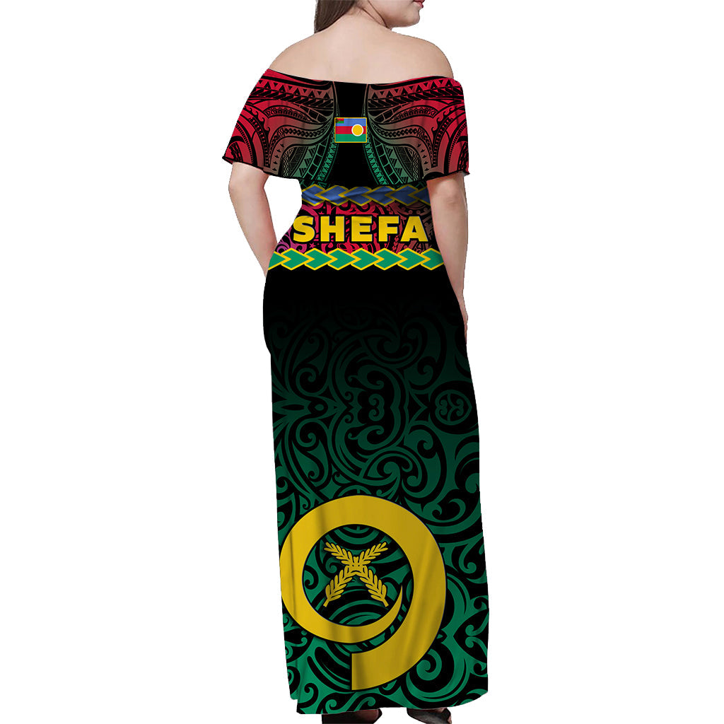 Shefa Province Off Shoulder Long Dress Vanuatu Pig Tusk Polynesian Flag Style LT14 - Polynesian Pride