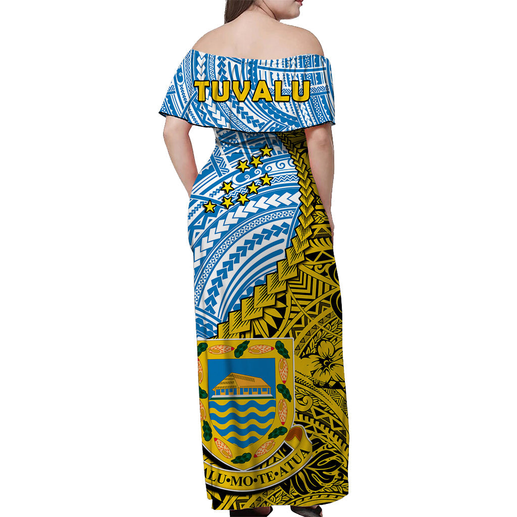 Tuvalu 1978 Off Shoulder Long Dress Happy 44th Independence Anniversary Polynesian Pattern LT14 - Polynesian Pride
