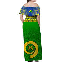 (Custom Personalised) Malampa Province Off Shoulder Long Dress Vanuatu Pig Tusk Polynesian Flag Style LT14 - Polynesian Pride