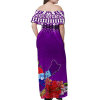 (Custom Personalised) Guam Chamorro Off Shoulder Long Dress Guaman Latte Stone Tropical Flowers Purple Version LT14 - Polynesian Pride