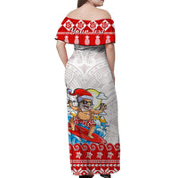 Custom Personalised Hawaii Christmas Off Shoulder Long Dress Surfing Santa Mele Kalikimaka Polynesian LT14 - Polynesian Pride