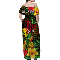 (Custom Personalised) Hawaii Off Shoulder Long Dress Pineapple Mix Kakau Reggae Kanaka LT14 - Polynesian Pride