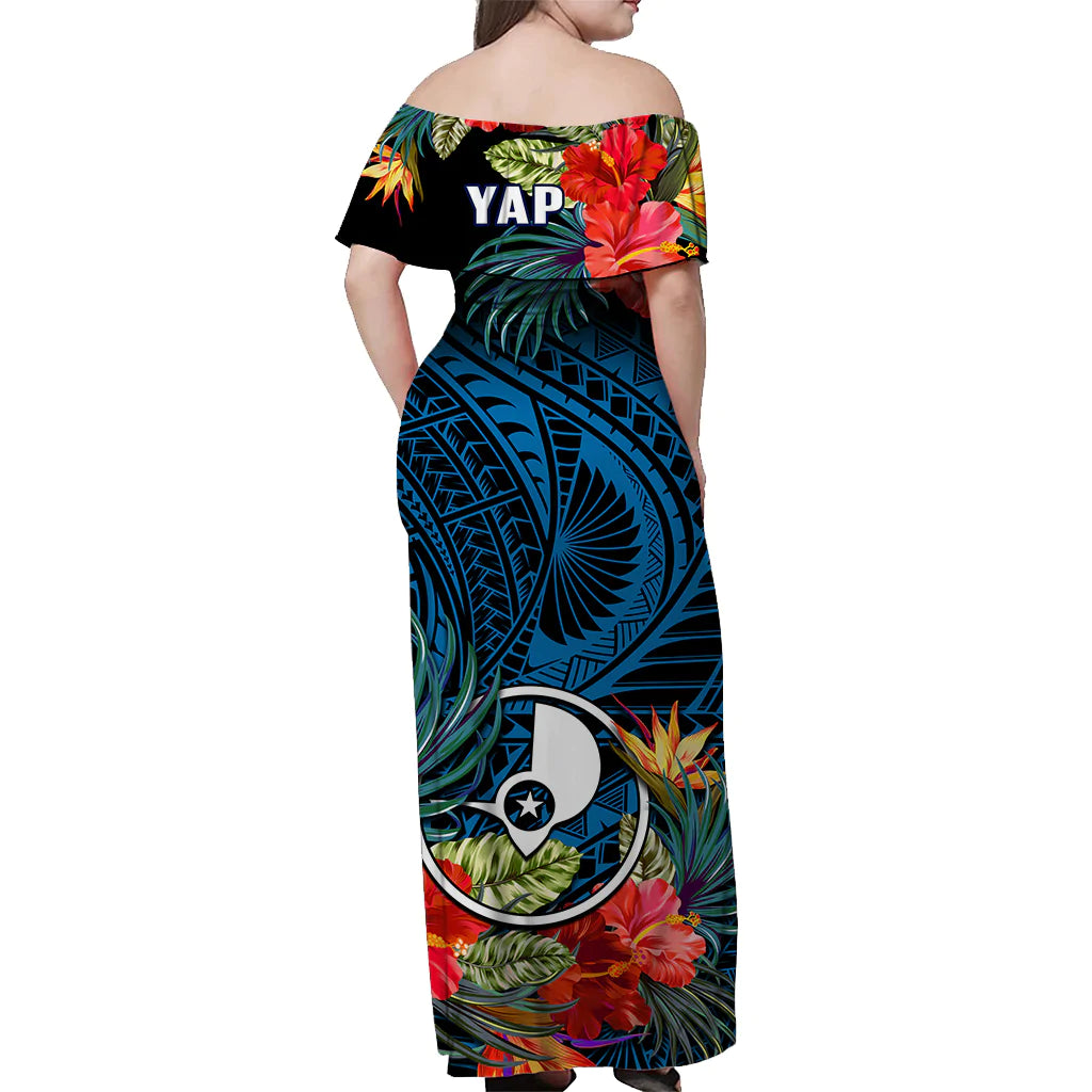 Yap State Matching Dress and Hawaiian Shirt Polynesian Hibiscus Flowers LT14 - Polynesian Pride