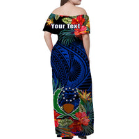 (Custom Personalised) Pohnpei State Off Shoulder Long Dress FSM Hibiscus Flowers Mix Polynesian LT14 - Polynesian Pride