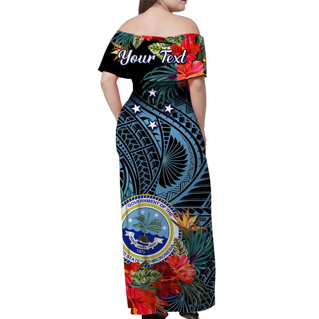 (Custom Personalised) Federated States of Micronesia Off Shoulder Long Dress Hibiscus Flowers FSM Seal Polynesian Ver.01 LT14 - Polynesian Pride