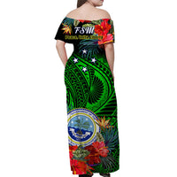 Federated States of Micronesia Off Shoulder Long Dress Hibiscus Flowers FSM Seal Polynesian Ver.02 LT14 - Polynesian Pride