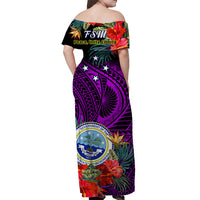 Federated States of Micronesia Off Shoulder Long Dress Hibiscus Flowers FSM Seal Polynesian Ver.04 LT14 - Polynesian Pride
