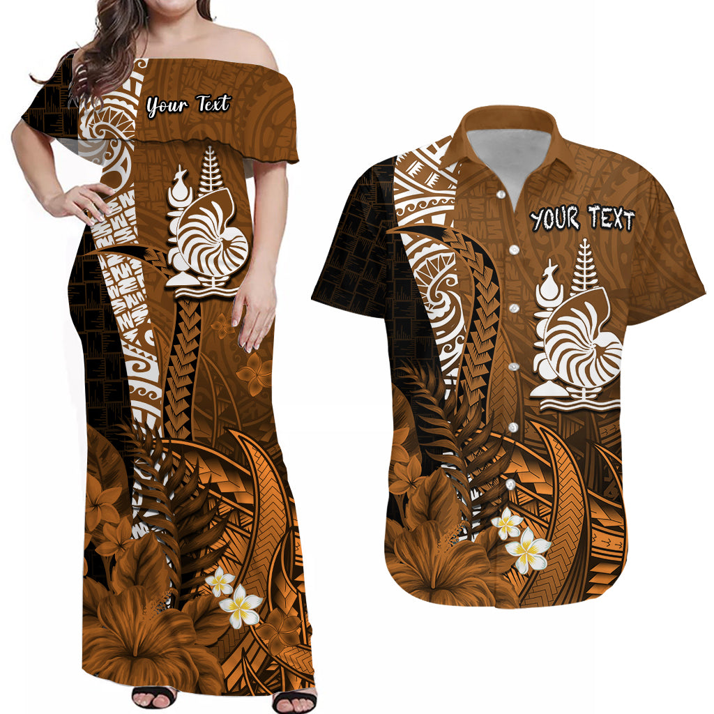 Custom New Caledonia Matching Dress and Hawaiian Shirt Nautilus Gold Polynesian Hibiscus LT13 Gold - Polynesian Pride