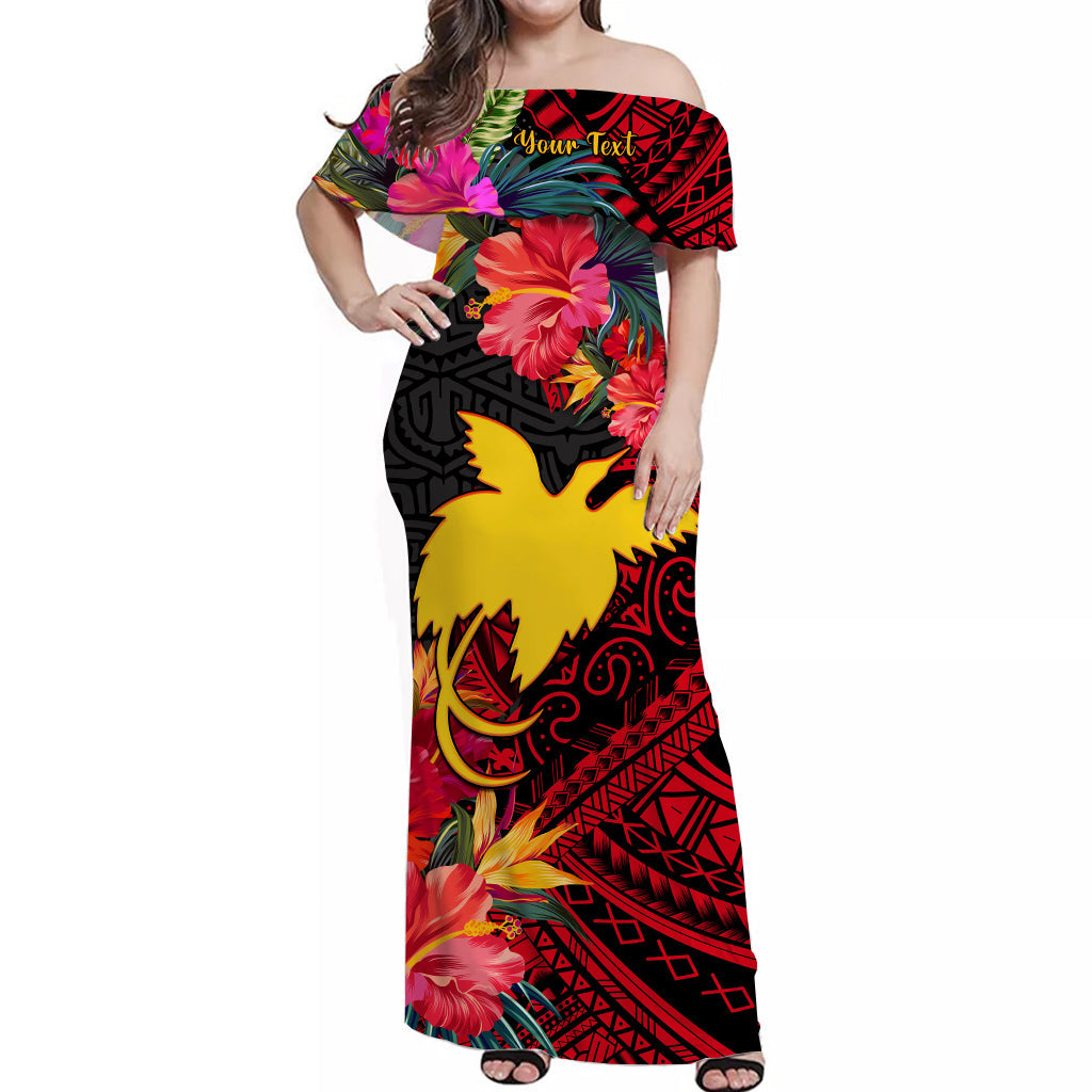 (Custom Personalised) Papua New Guinea Off Shoulder Long Dress Bird of Paradise Ver.02 LT13 Women Black - Polynesian Pride