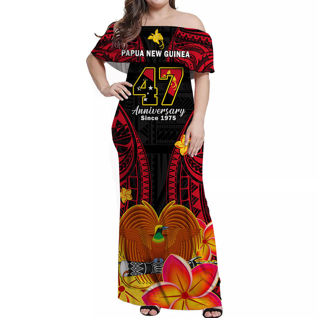 (Custom Personalised) Papua New Guinea Off Shoulder Long Dress PNG 47 Years Independence Anniversary LT14 Women Red - Polynesian Pride