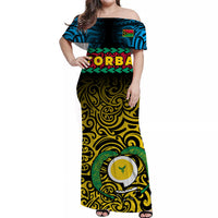 Torba Province Off Shoulder Long Dress Vanuatu Pig Tusk Polynesian Flag Style LT14 Women Black - Polynesian Pride