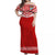 (Custom Text And Number) Tonga Rugby Off Shoulder Long Dress Mate Maa Tonga Pacific Ngatu White LT14 Women Red - Polynesian Pride