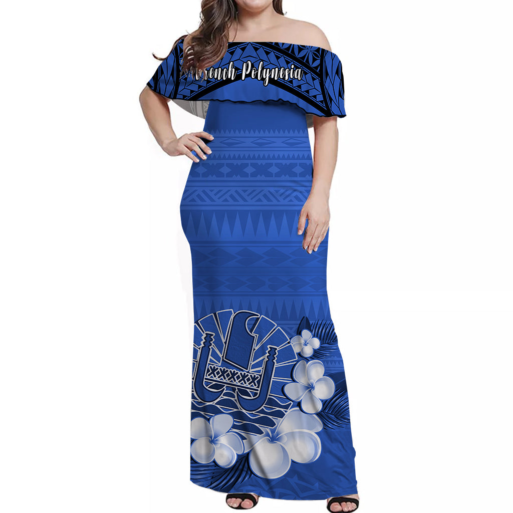 French Polynesia Off Shoulder Long Dress Happy Internal Autonomy Day Special Blue Version LT14 Women Blue - Polynesian Pride