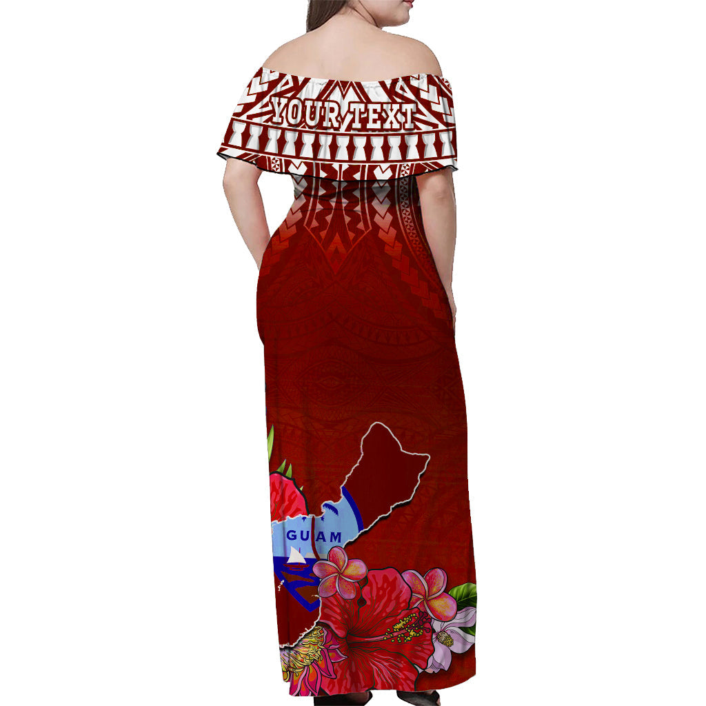 (Custom Personalised) Guam Chamorro Off Shoulder Long Dress Guaman Latte Stone Tropical Flowers Red Version LT14 - Polynesian Pride