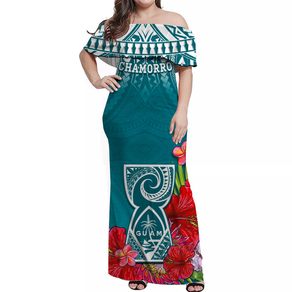 Custom Guam Chamorro Matching Hawaiian Shirt and Dress Guaman Latte Stone Tropical Flowers Turquoise Version LT14 - Polynesian Pride