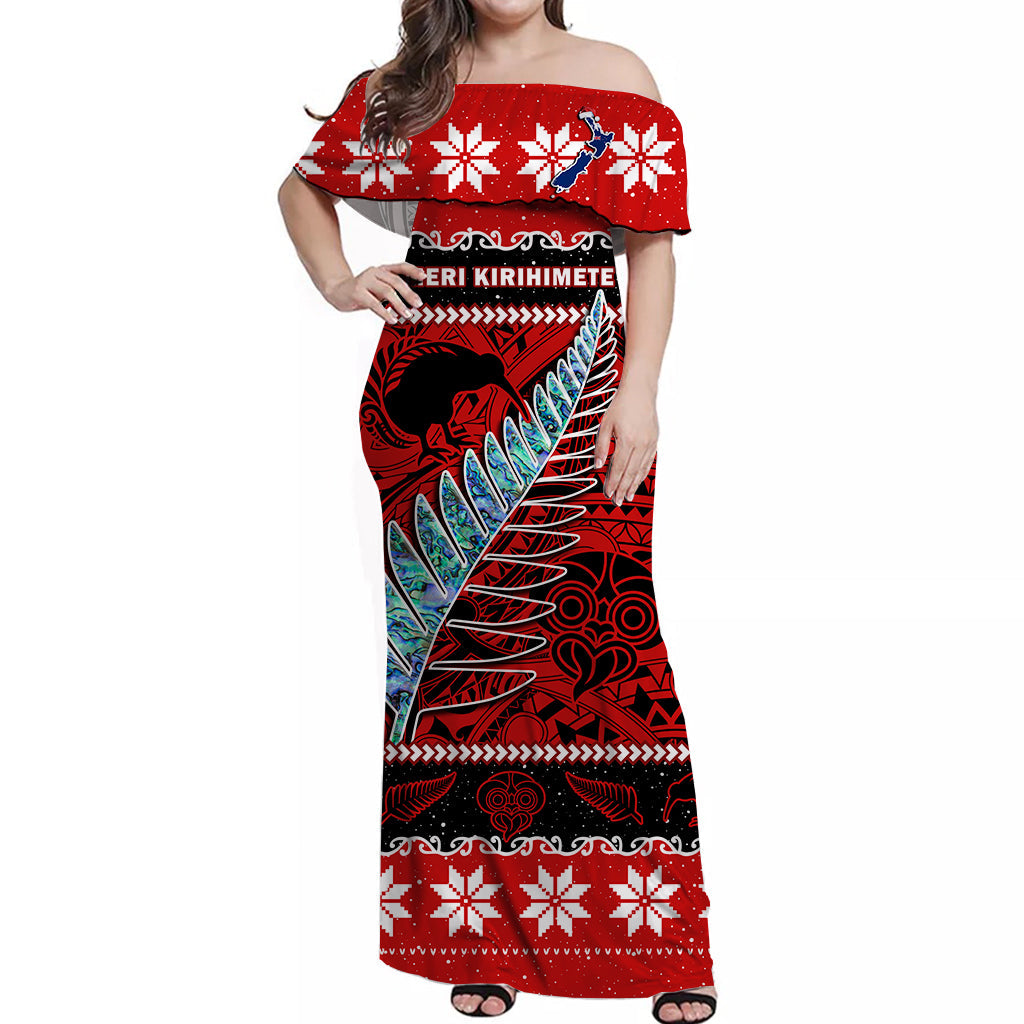 New Zealand Christmas Matching Dress and Hawaiian Shirt Paua Shell Silver Fern Meri Kirihimete LT14 - Polynesian Pride