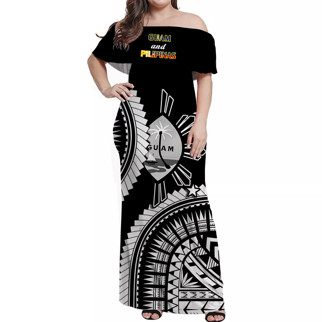 (Custom Personalised) Guam and Philippines Off Shoulder Long Dress Guaman Filipinas Together Black LT14 Women Black - Polynesian Pride