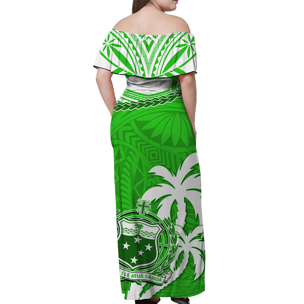 Samoa Off Shoulder Long Dress Samoan Coat Of Arms With Coconut Green Style LT14 - Polynesian Pride
