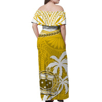 Samoa Off Shoulder Long Dress Samoan Coat Of Arms With Coconut Yellow Style LT14 - Polynesian Pride