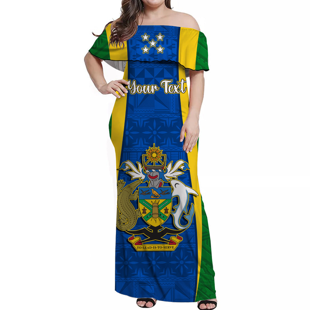 (Custom Personalised) Solomon Islands Day Off Shoulder Long Dress 44 Years Independence Anniversary LT13 Women Green - Polynesian Pride